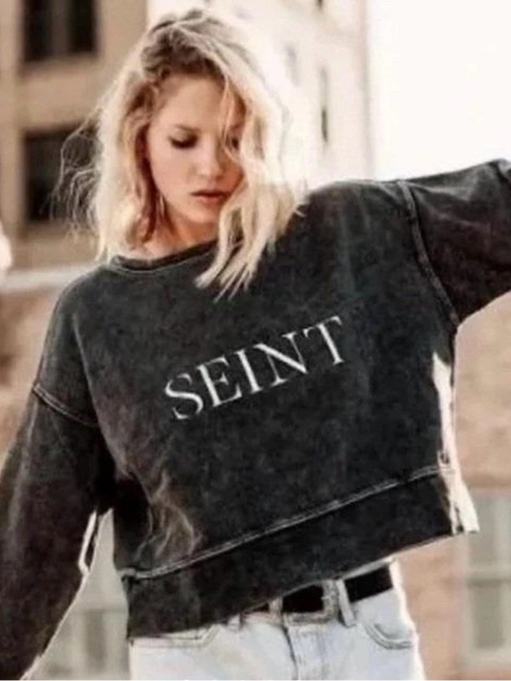 Seint NWT XL Washed Black Cropped Sweatshirt - Women's Oversized